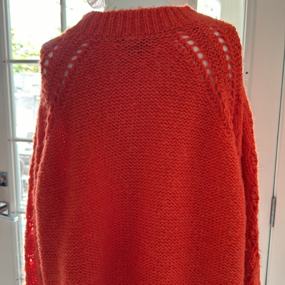 J. Crew Orange Pointelle Cable Knit Alpaca Wool Blend Crewneck Sweater Size XL - Picture 6 of 11